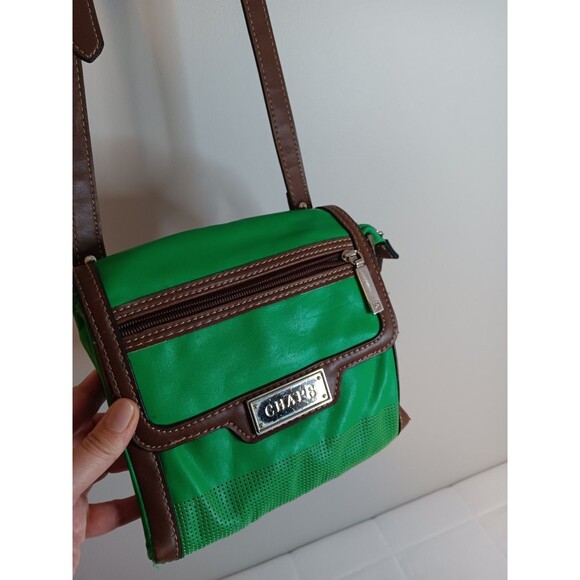 Chaps Vegan Leather Crossbody Bag Green / Brown - Picture 2 of 6